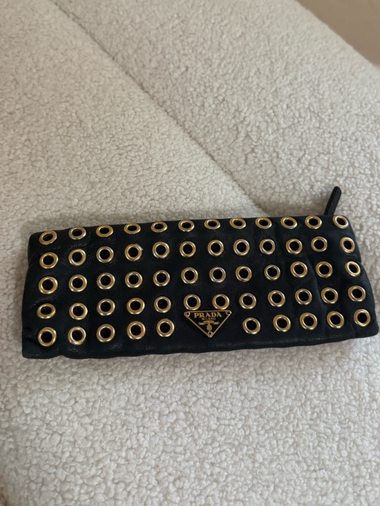 Prada Handbags - Vintage Prada Triangle Logo Calf Leather Grommet Clutch Bag Black